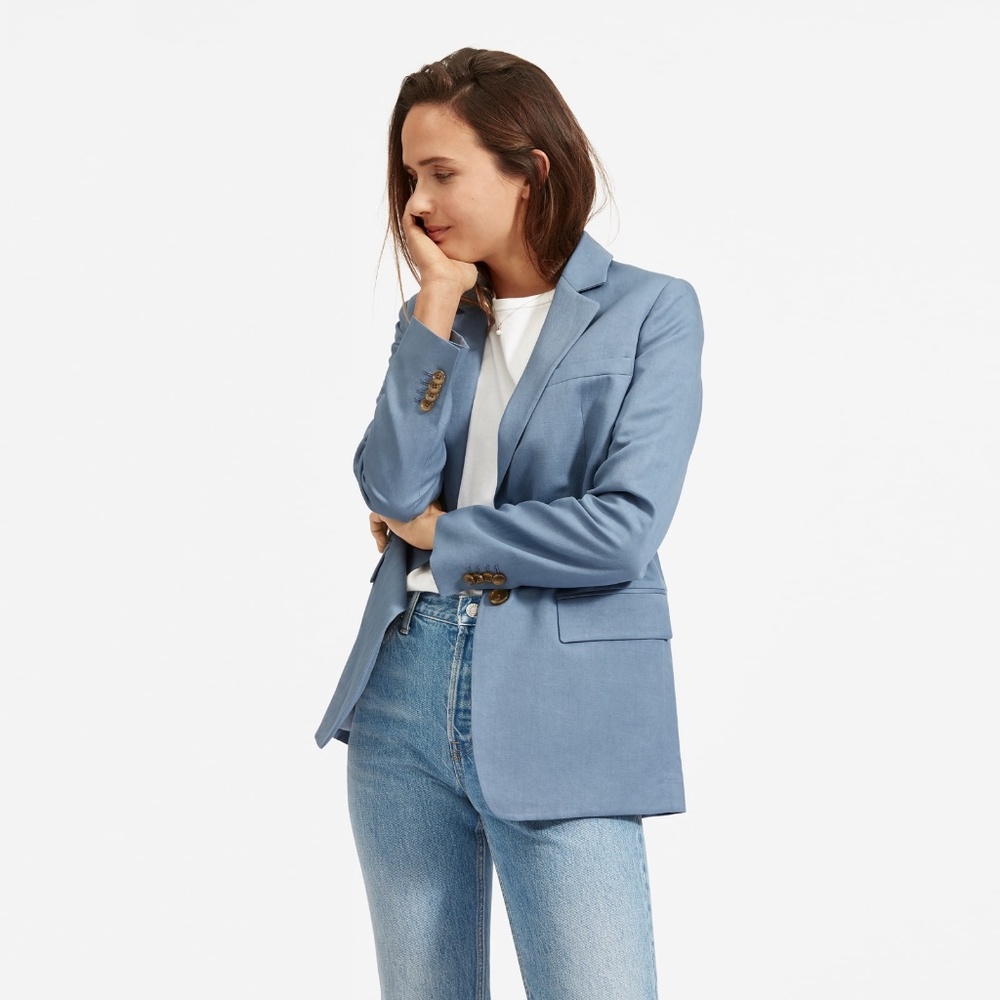 Everlane The Cotton-Linen Blazer Blue Base - Size 12